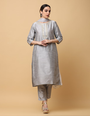 Angkor Embroidered Kurta, Trouser/Pant & Dupatta Set