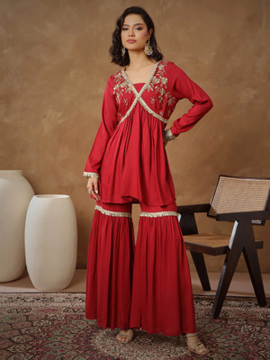 Shae By SASSAFRAS Embroidered Kurta, Trouser/Pant & Dupatta Set