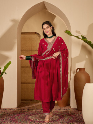 Sangria Embroidered Kurta, Trouser/Pant & Dupatta Set