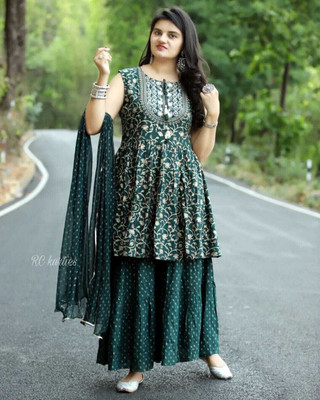 Rachuri Embroidered Kurta, Sharara & Dupatta Set