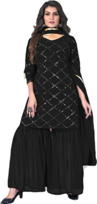 RAHIL ART Embellished Kurta, Sharara & Dupatta Set