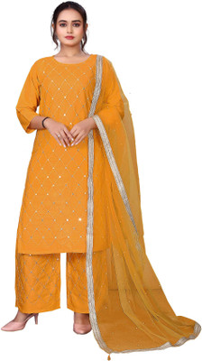 Parevadi Fashion Embroidered Kurta, Palazzo & Dupatta Set