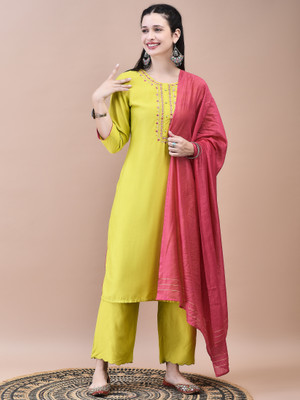 SHREE - SHE IS SPECIAL Embroidered, Solid Kurta, Trouser/Pant & Dupatta Set