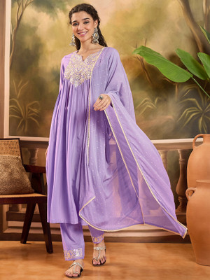 Sangria Embroidered Kurta, Trouser/Pant & Dupatta Set