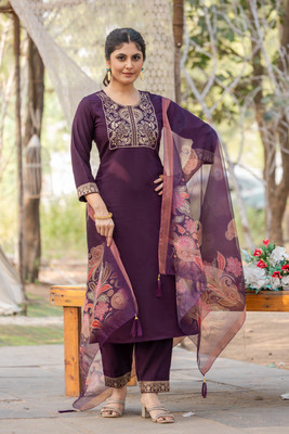 Ajantatextile Embroidered Kurta, Trouser/Pant & Dupatta Set