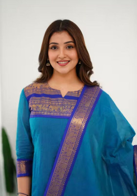 AneriTrends Solid Kurta, Churidar & Dupatta Set