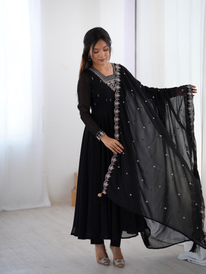 SAJAVAT ETHENIC WEAR Embroidered, Solid Anarkali Kurta, Bottom & Dupatta Set
