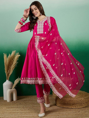 Sangria Embroidered Anarkali Kurta, Bottom & Dupatta Set