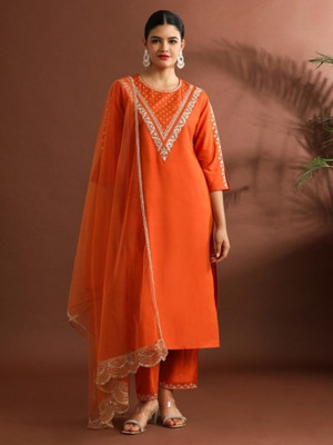 Vividvibe Embroidered, Self Design, Embellished Kurta, Trouser/Pant & Dupatta Set