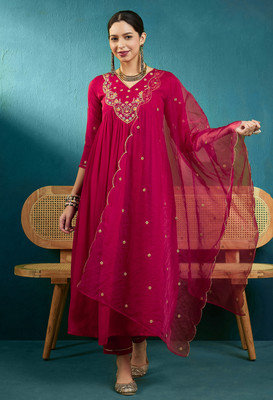 SheWill Embroidered Kurta, Trouser/Pant & Dupatta Set