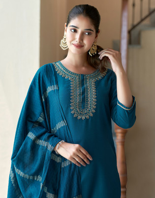 Skylee Embellished, Embroidered, Self Design Kurta, Trouser/Pant & Dupatta Set