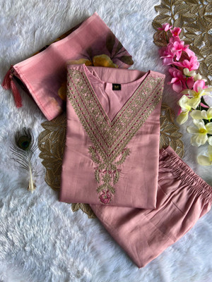 FABDEAL Self Design Kurta, Trouser/Pant & Dupatta Set