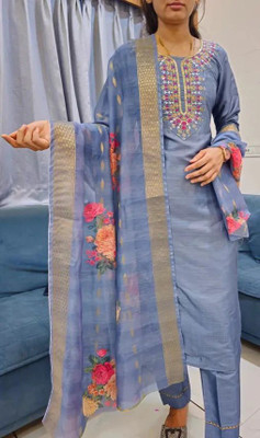 HOC's Printed, Embroidered Kurta, Palazzo & Dupatta Set