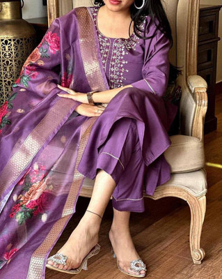 iqra creation Solid Anarkali Kurta, Bottom & Dupatta Set