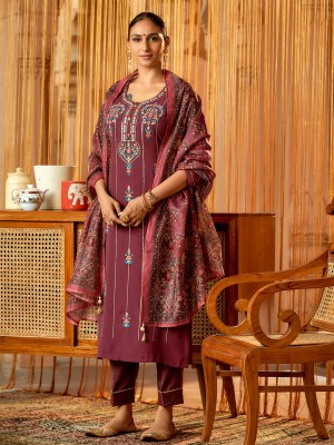 WomenPlus Embroidered Kurta, Trouser/Pant & Dupatta Set