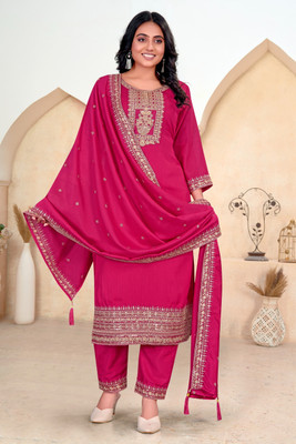 sthreevastra Embroidered Kurta, Trouser/Pant & Dupatta Set