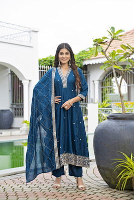JENSI FASHION Embroidered Anarkali Kurta, Bottom & Dupatta Set