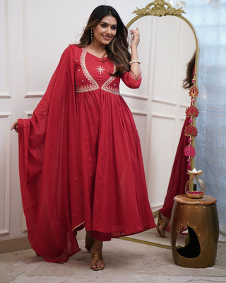 The Style Sanctuary Embroidered Anarkali Kurta, Bottom & Dupatta Set