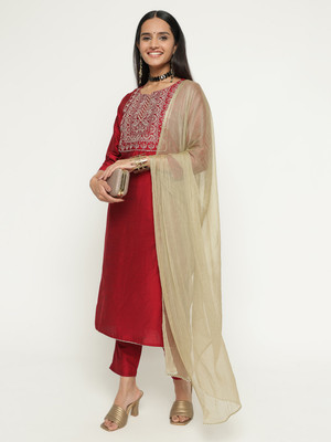 Angkor Embroidered Kurta, Trouser/Pant & Dupatta Set