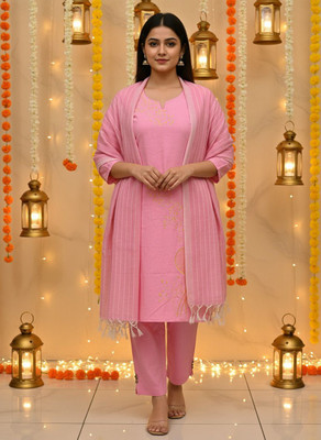 JF Textiles Embroidered Kurta, Trouser/Pant & Dupatta Set