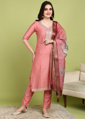 DSK Studio Solid Kurta, Trouser/Pant & Dupatta Set