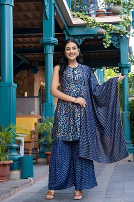 AnviTextile Embroidered Kurta, Sharara & Dupatta Set