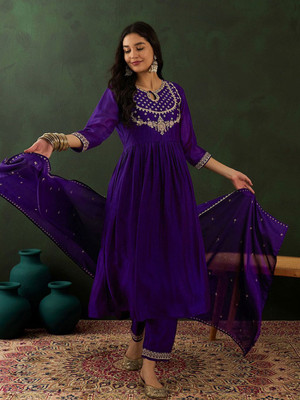 Sangria Embroidered Kurta, Trouser/Pant & Dupatta Set