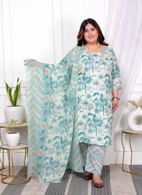 Doriyaan Floral Print Kurta, Palazzo & Dupatta Set