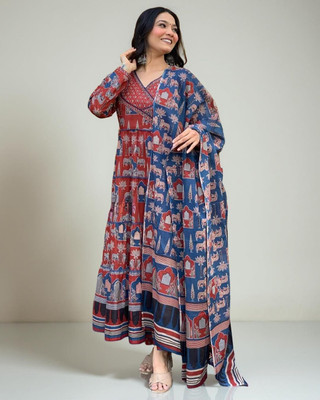 HOUSE OF COMMON Floral Print Anarkali Kurta, Bottom & Dupatta Set