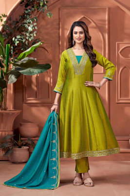 AARYAFASHIONa Embroidered Anarkali Kurta, Bottom & Dupatta Set