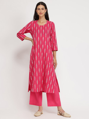 Pink Fort Woven Kurta, Palazzo & Dupatta Set
