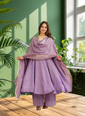 KHANJAN FASHION Self Design Anarkali Kurta, Bottom & Dupatta Set