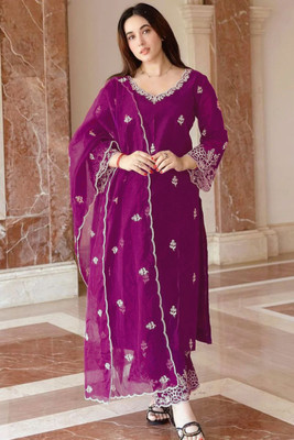 FANCIFLAIR Embroidered Anarkali Kurta, Bottom & Dupatta Set