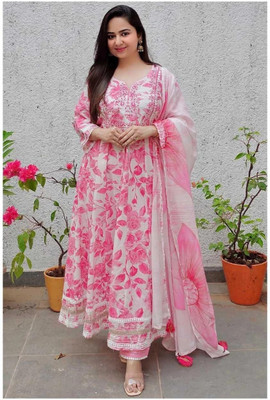 JHARI Embroidered Anarkali Kurta, Bottom & Dupatta Set