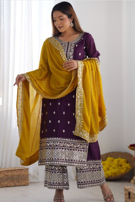 TILKI Embroidered Kurta, Palazzo & Dupatta Set