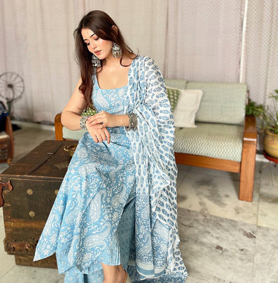 MANIEXPORTS Printed Kurta, Palazzo & Dupatta Set