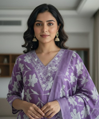 SOFIA COLLECTION Embroidered, Floral Print Kurta, Palazzo & Dupatta Set