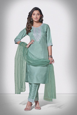 SARVAGNA Embroidered Kurta, Trouser/Pant & Dupatta Set
