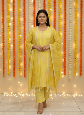 JF Textiles Embroidered Kurta, Trouser/Pant & Dupatta Set