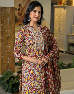 Tasrika Floral Print Kurta, Salwar & Dupatta Set