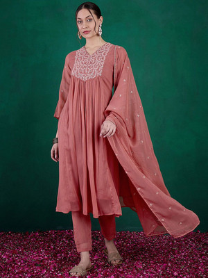 Sangria Embroidered Kurta, Trouser/Pant & Dupatta Set