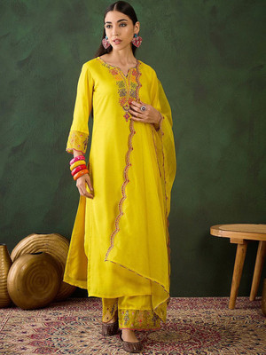 Sangria Embroidered Kurta, Palazzo & Dupatta Set