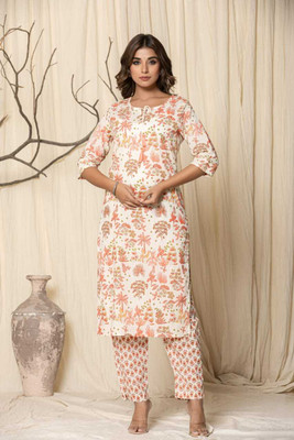 IONACREATION Floral Print Kurta, Churidar & Dupatta Set