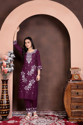ShopGlobal Embroidered Kurta, Sharara & Dupatta Set