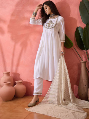 Sangria Embroidered Anarkali Kurta, Bottom & Dupatta Set