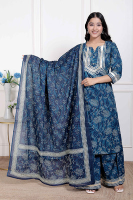 Doriyaan Floral Print Kurta, Palazzo & Dupatta Set