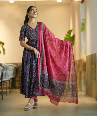 Oumad Floral Print Kurta, Palazzo & Dupatta Set