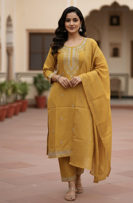 Pehnava Embroidered Kurta, Trouser/Pant & Dupatta Set