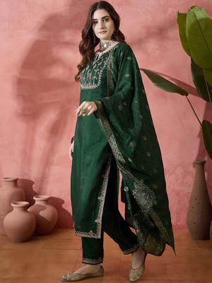 Sangria Embroidered Kurta, Trouser/Pant & Dupatta Set
