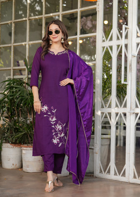 KYADA FAB Embroidered Anarkali Kurta, Bottom & Dupatta Set
